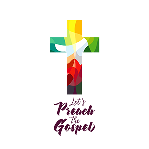 Image of colorful cross with words "Let's preach the gospel" below it.