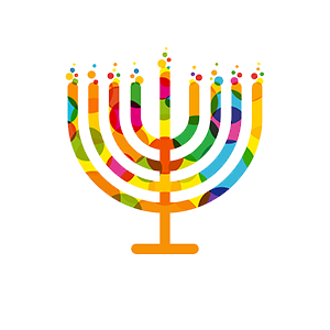 A multicolored menorah.