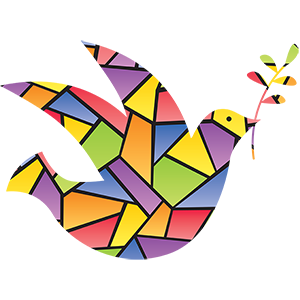 A dove flying with an olive branch in its mouth.