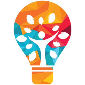 A man with his arms raised inside a colorful light bulb.