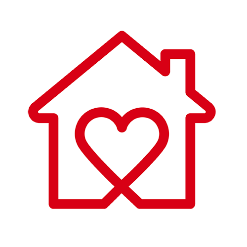 Outline of a house surrounding a heart within it, representing the phrase "home is where the heart is".